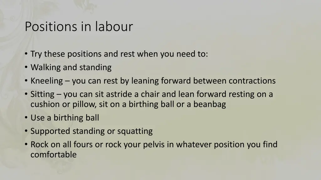 positions in labour