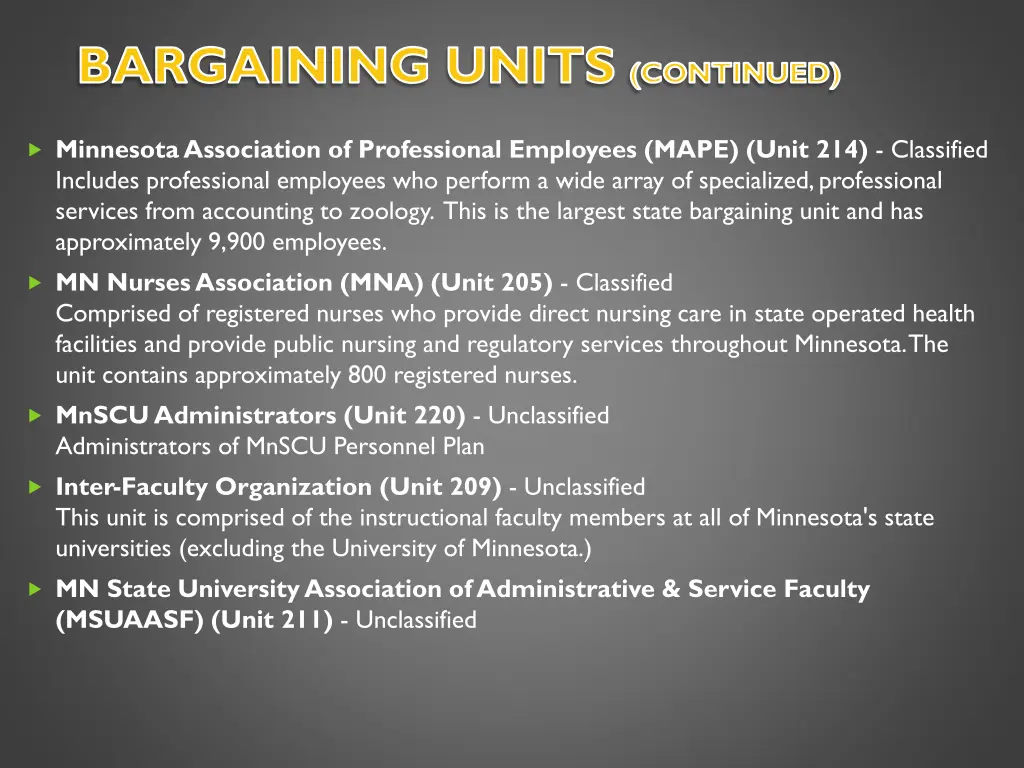 bargaining units continued