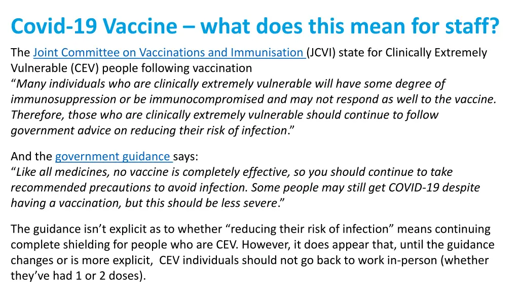 covid 19 vaccine what does this mean for staff