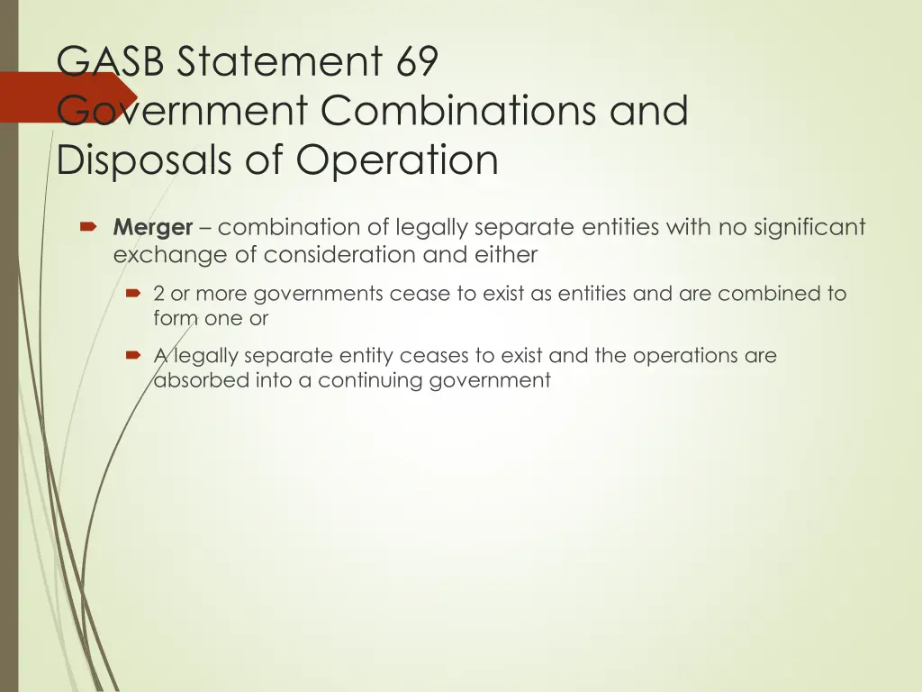 gasb statement 69 government combinations 2