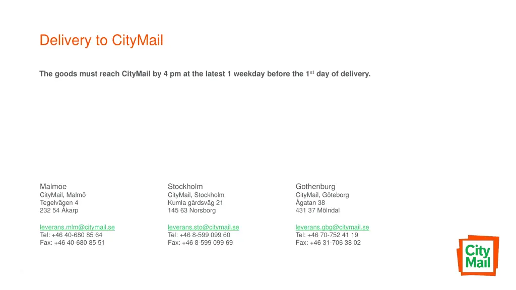 delivery to citymail