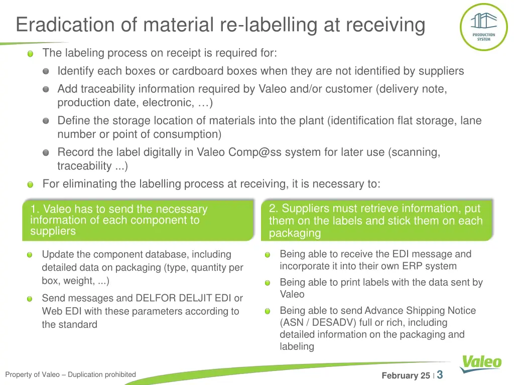 eradication of material re labelling at receiving