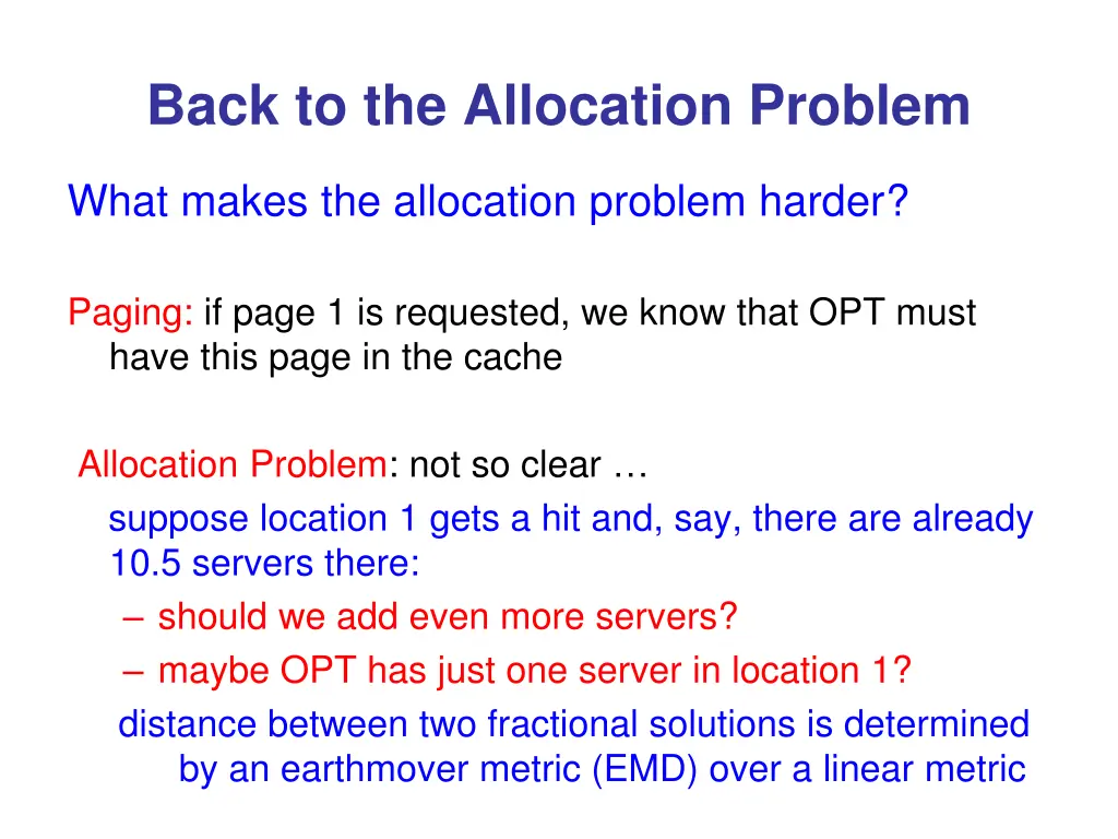 back to the allocation problem