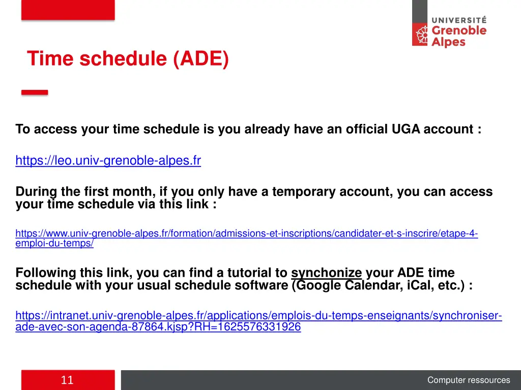 time schedule ade