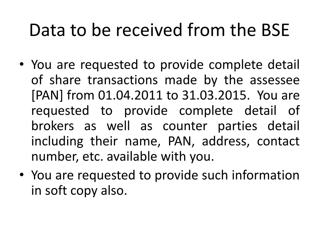 data to be received from the bse