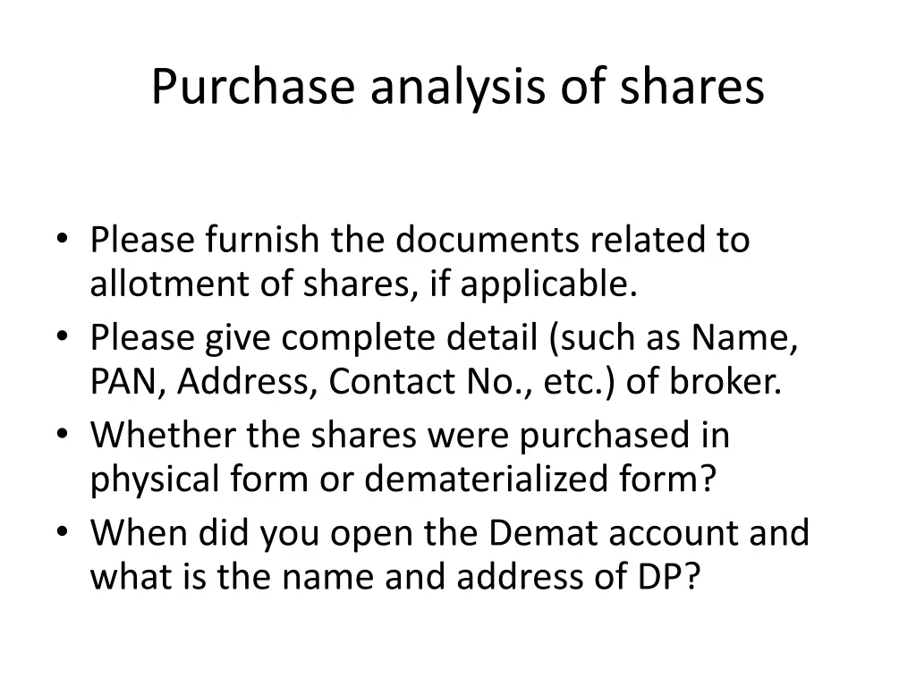 purchase analysis of shares 2