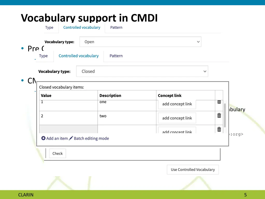 vocabulary support in cmdi