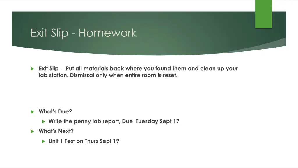 exit slip homework