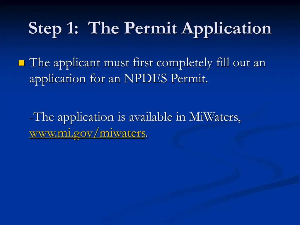 step 1 the permit application