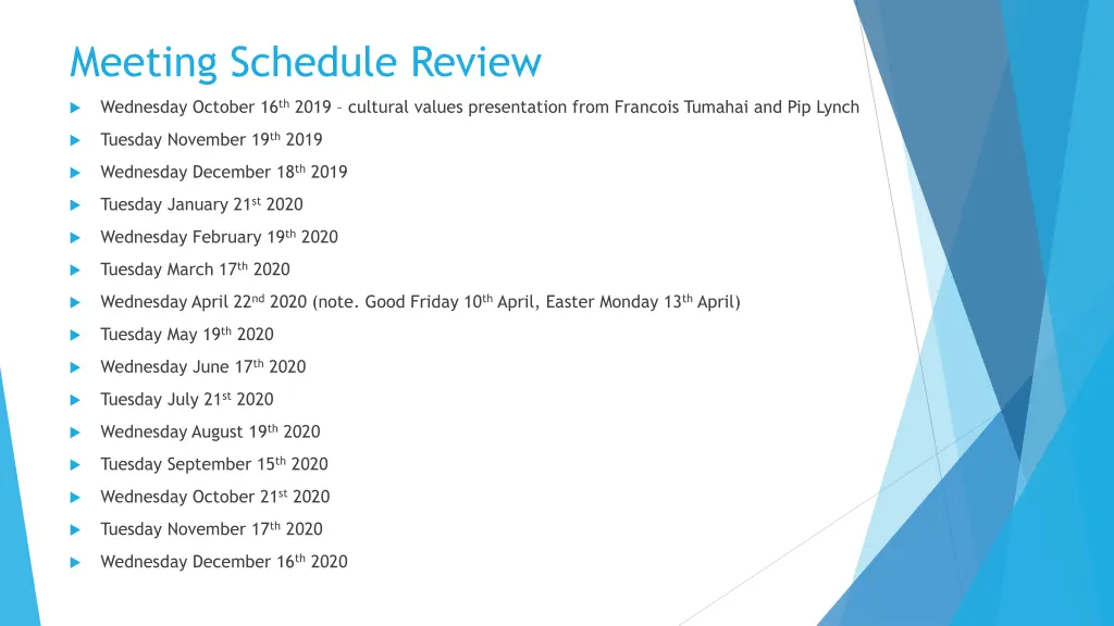 meeting schedule review