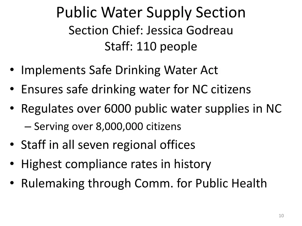 public water supply section section chief jessica