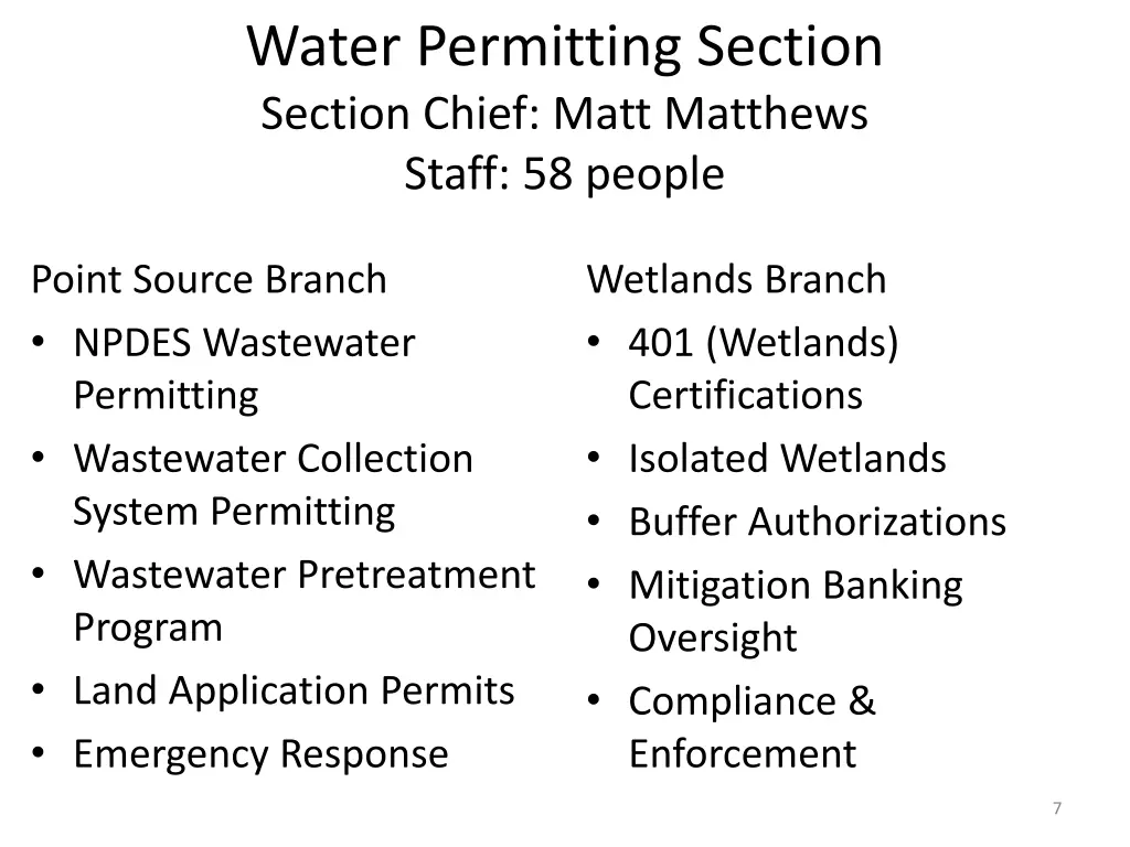 water permitting section section chief matt