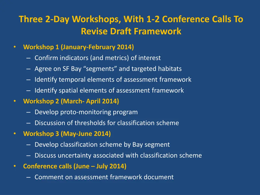 three 2 day workshops with 1 2 conference calls