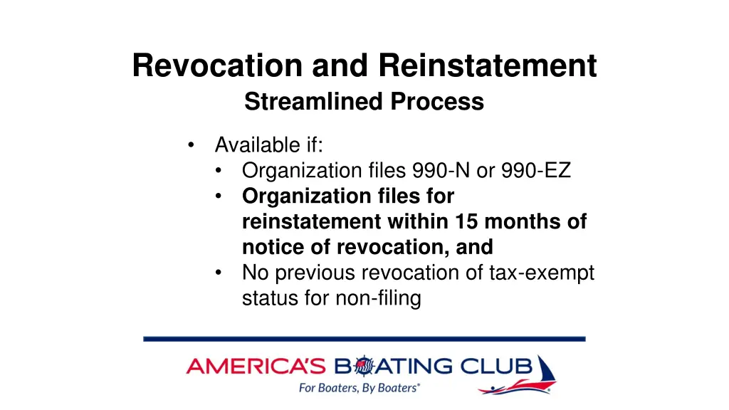 revocation and reinstatement streamlined process