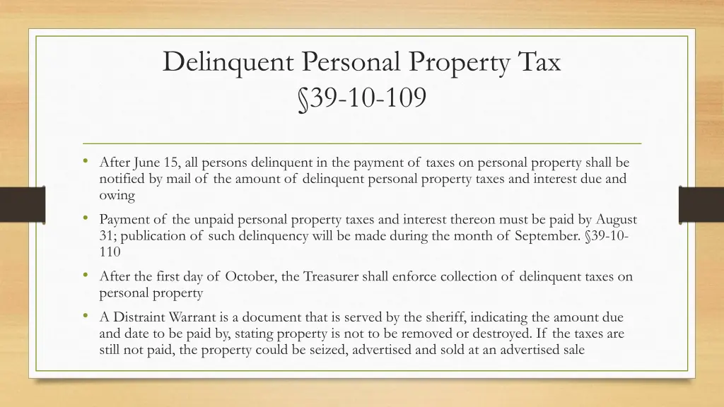 delinquent personal property tax 39 10 109