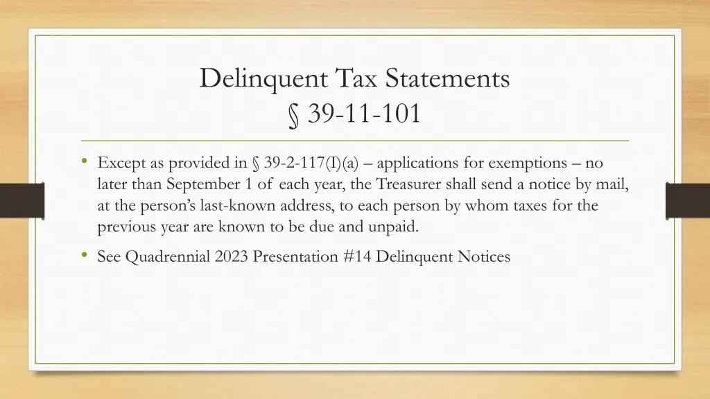delinquent tax statements 39 11 101