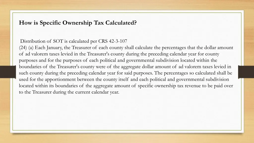 how is specific ownership tax calculated
