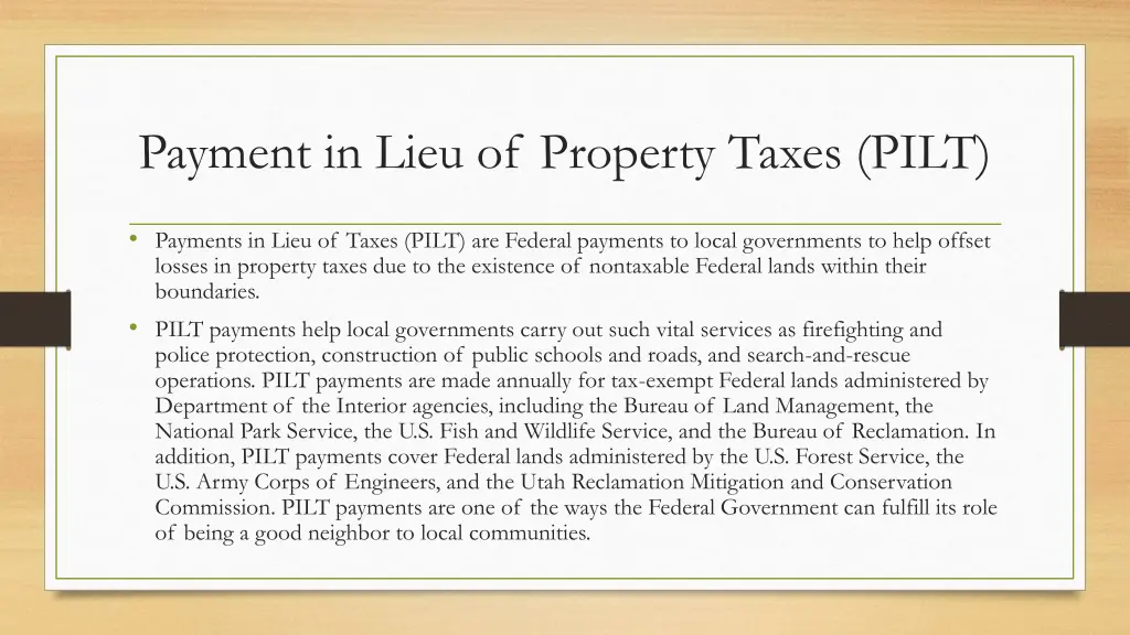 payment in lieu of property taxes pilt