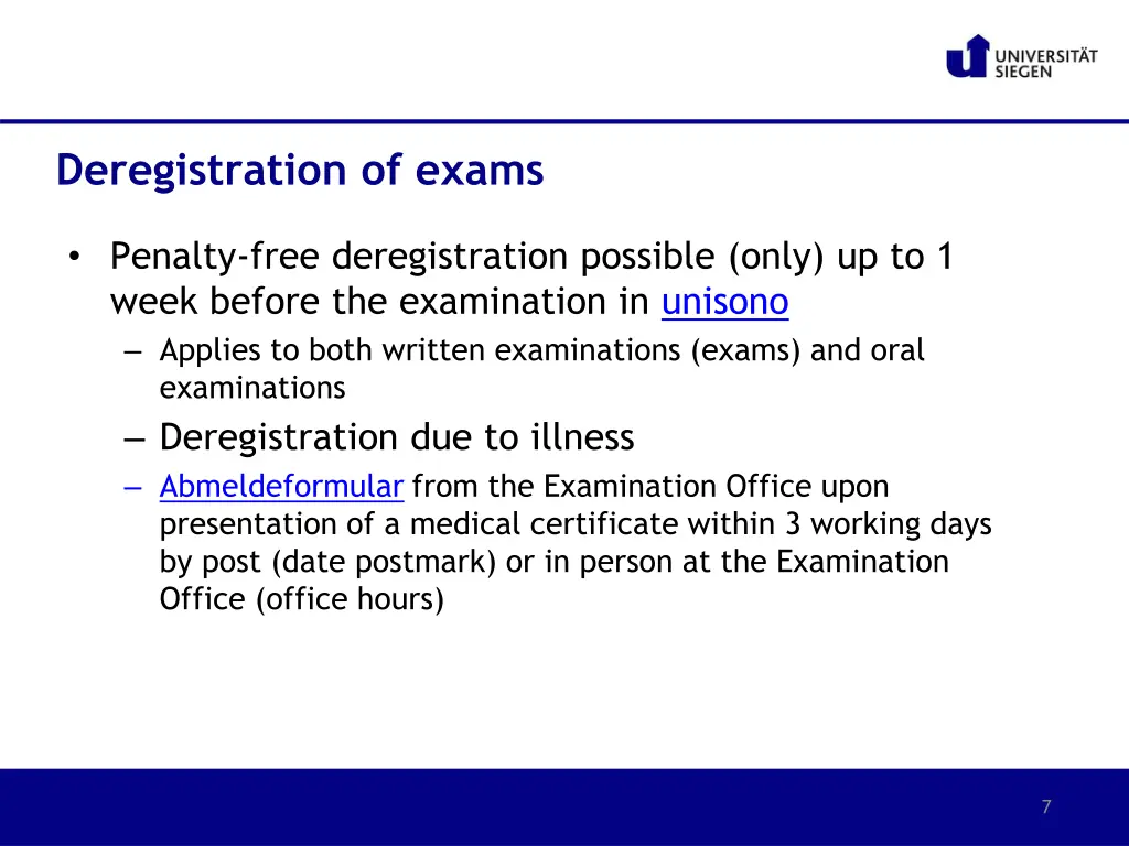 deregistration of exams