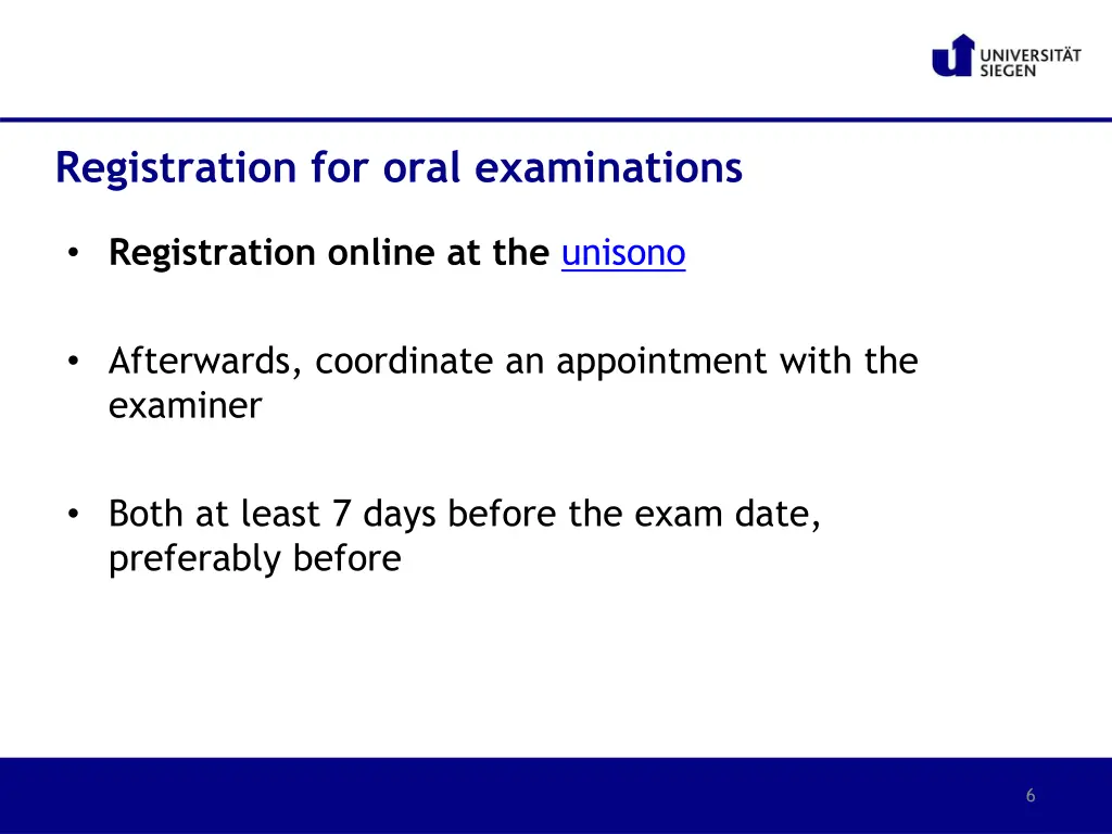 registration for oral examinations