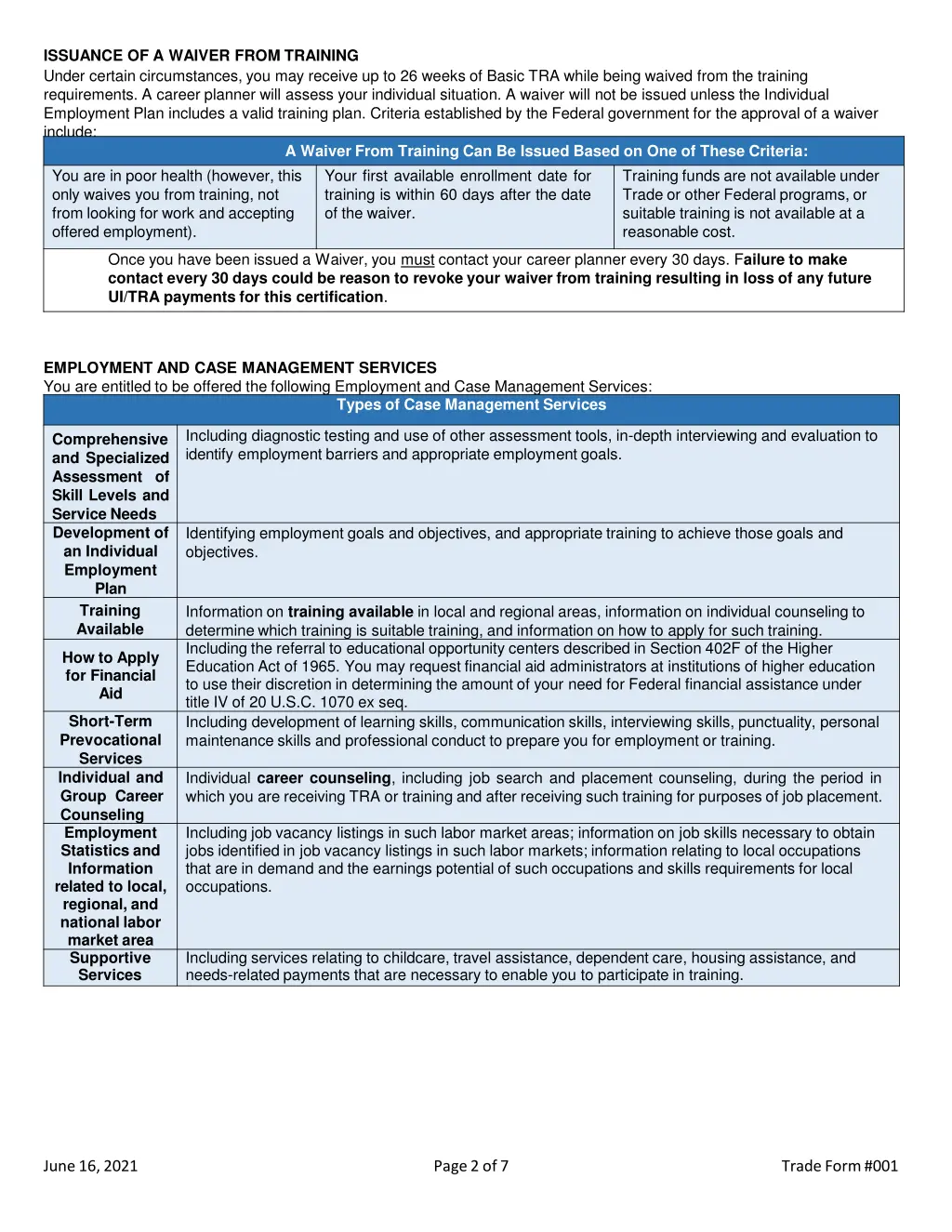 issuance of a waiver from training under certain