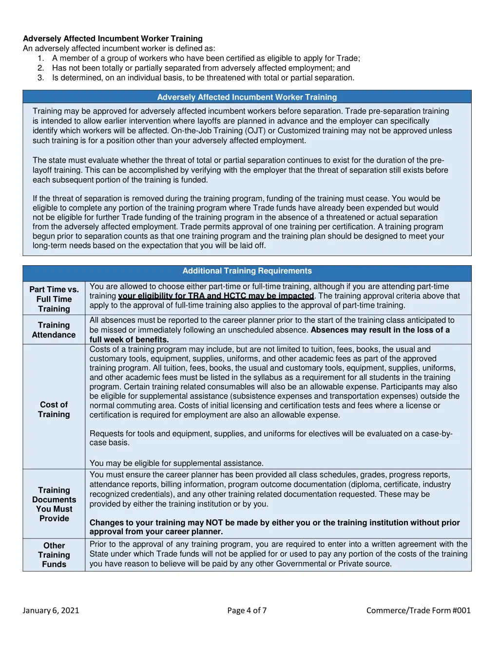 adversely affected incumbent worker training