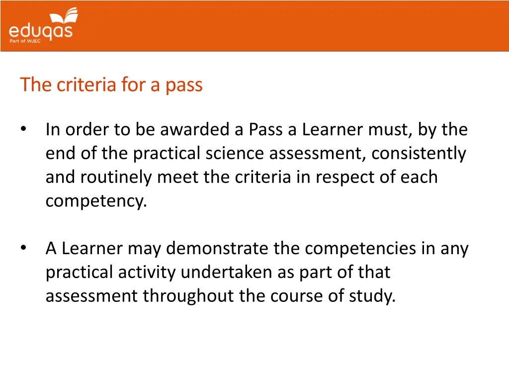the criteria for a pass