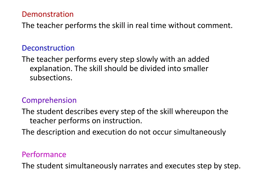 demonstration the teacher performs the skill