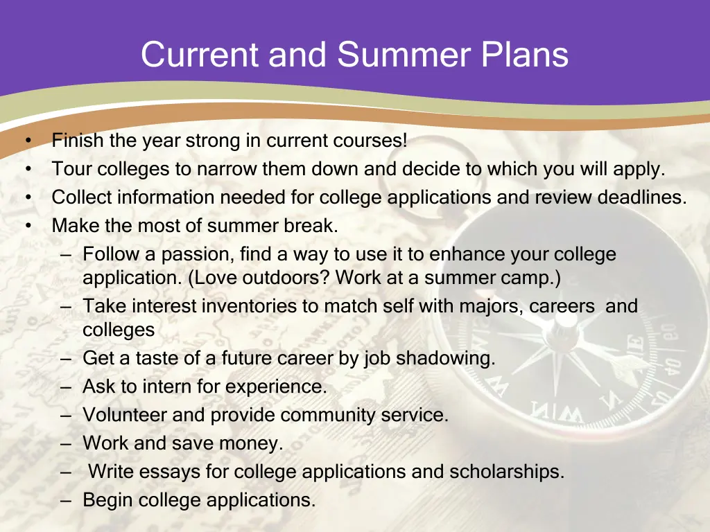 current and summer plans