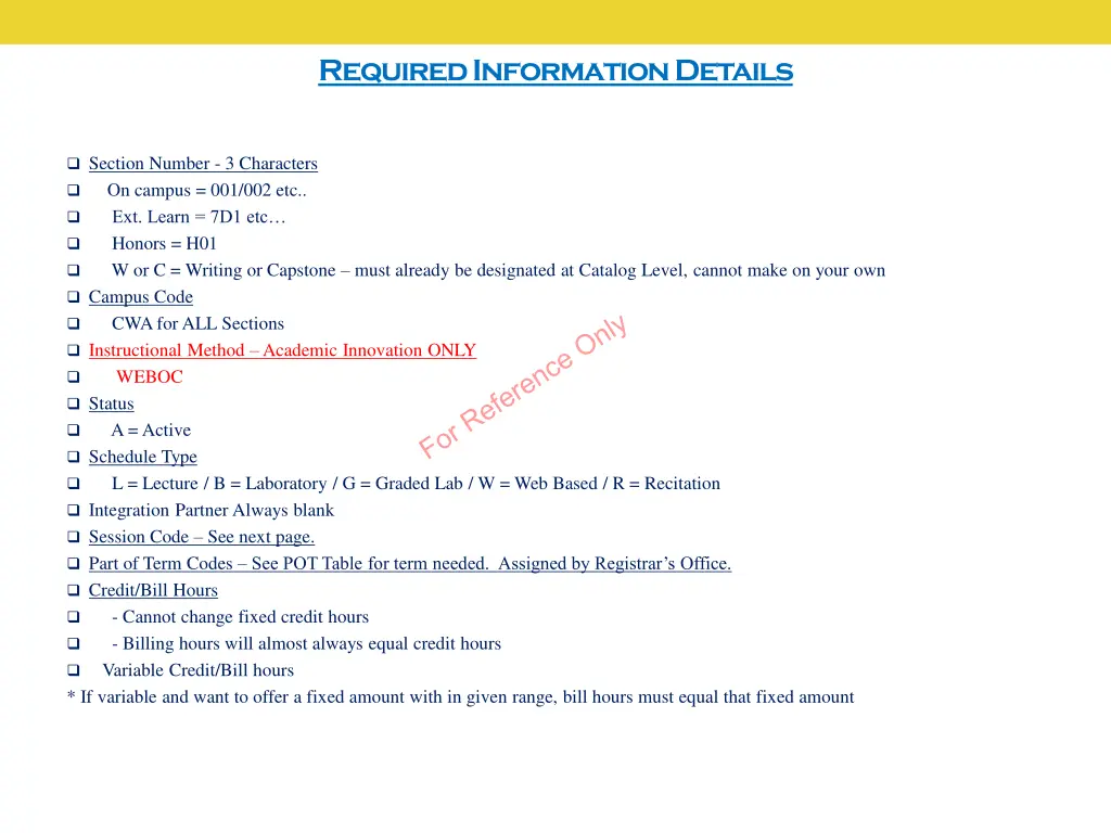 required information details