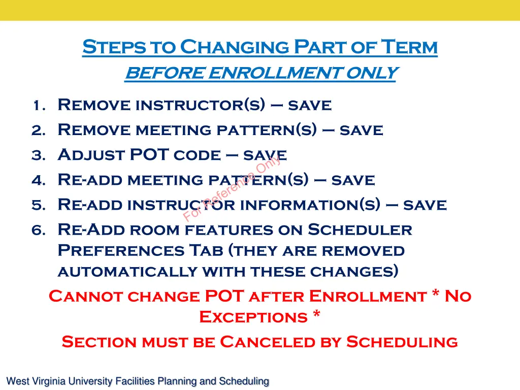 steps to changing part of term before enrollment