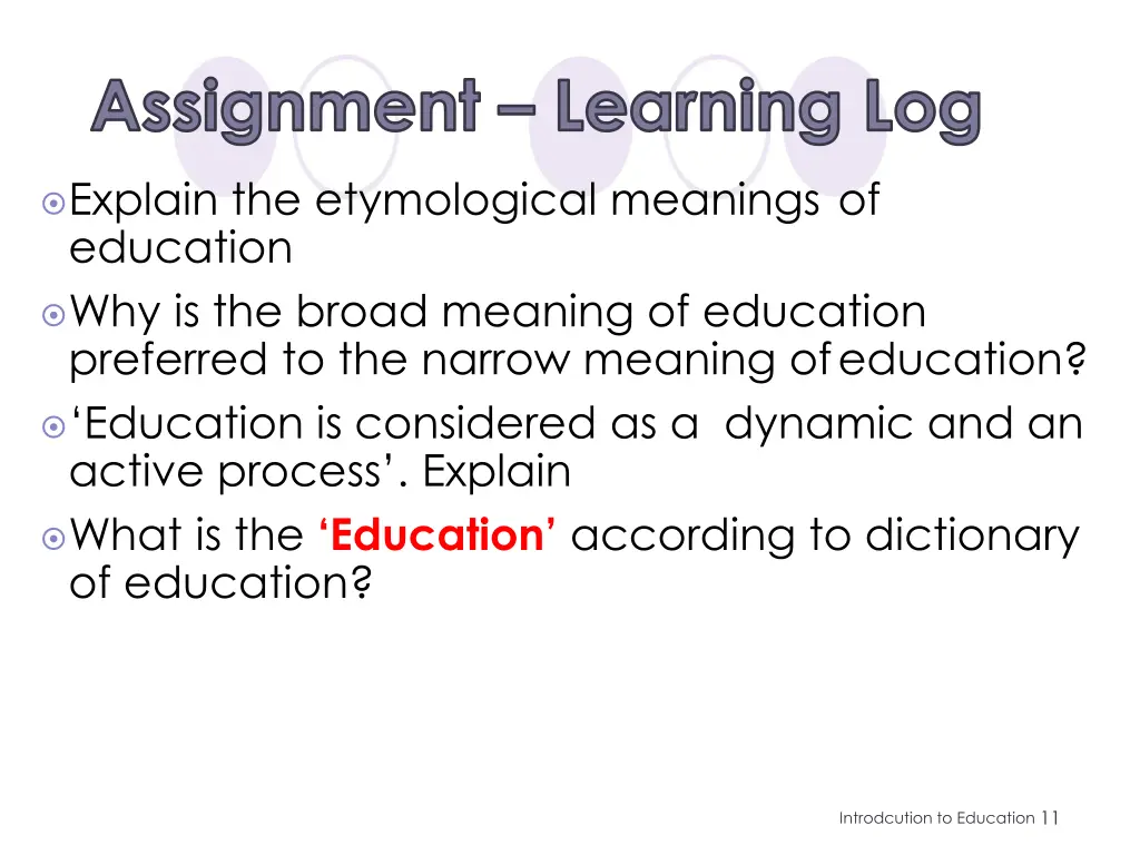 assignment learning log