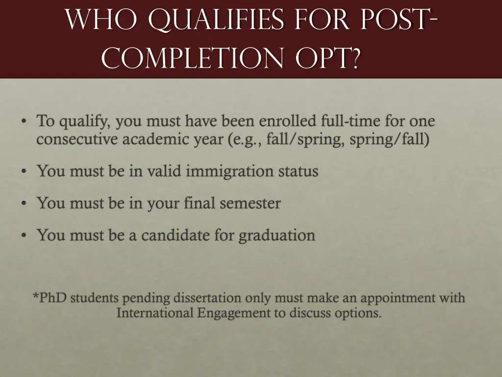 who qualifies for post completion opt