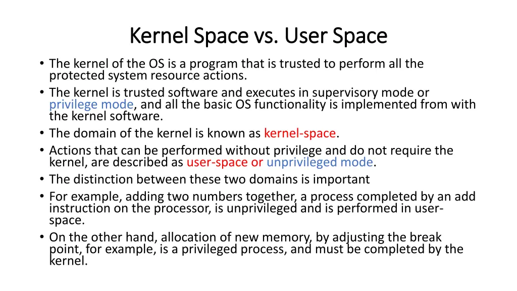 kernel space vs user space kernel space vs user