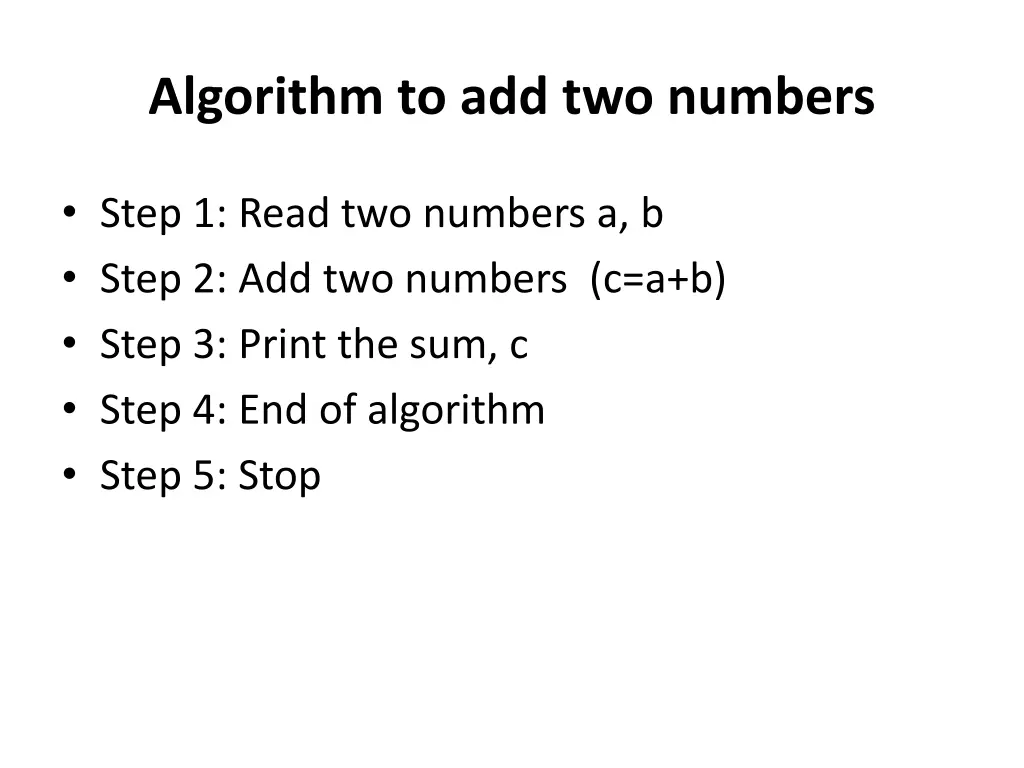 algorithm to add two numbers
