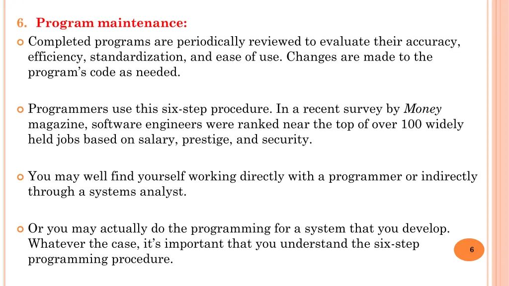 6 program maintenance completed programs