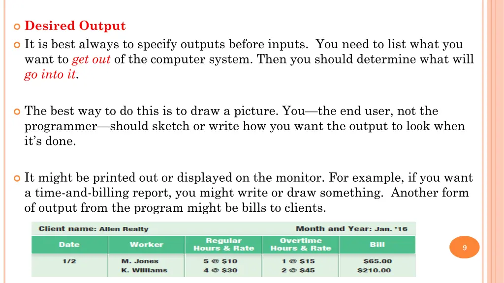 desired output it is best always to specify
