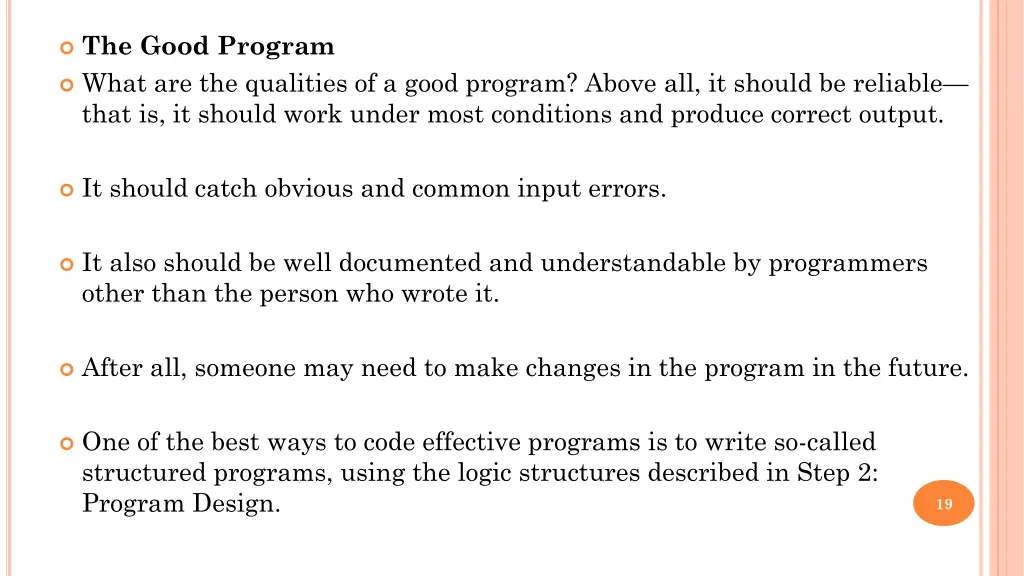 the good program what are the qualities of a good