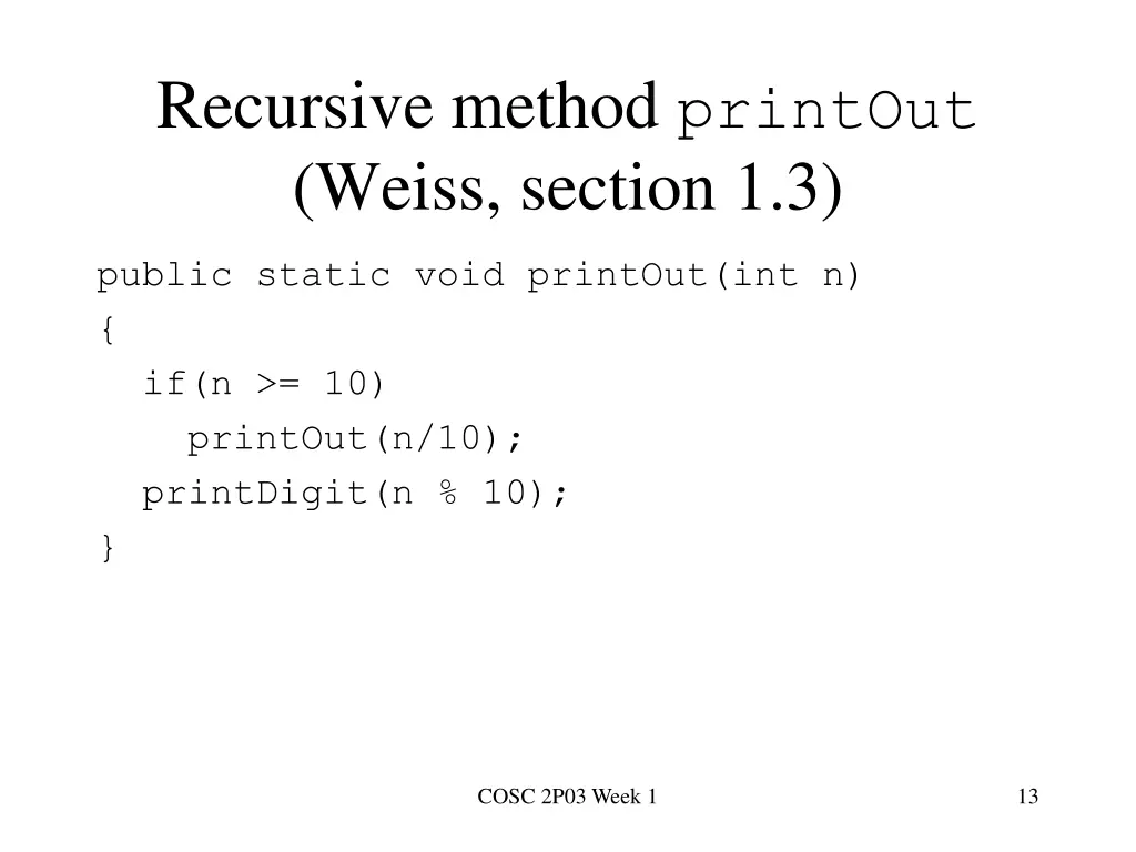 recursive method printout weiss section 1 3
