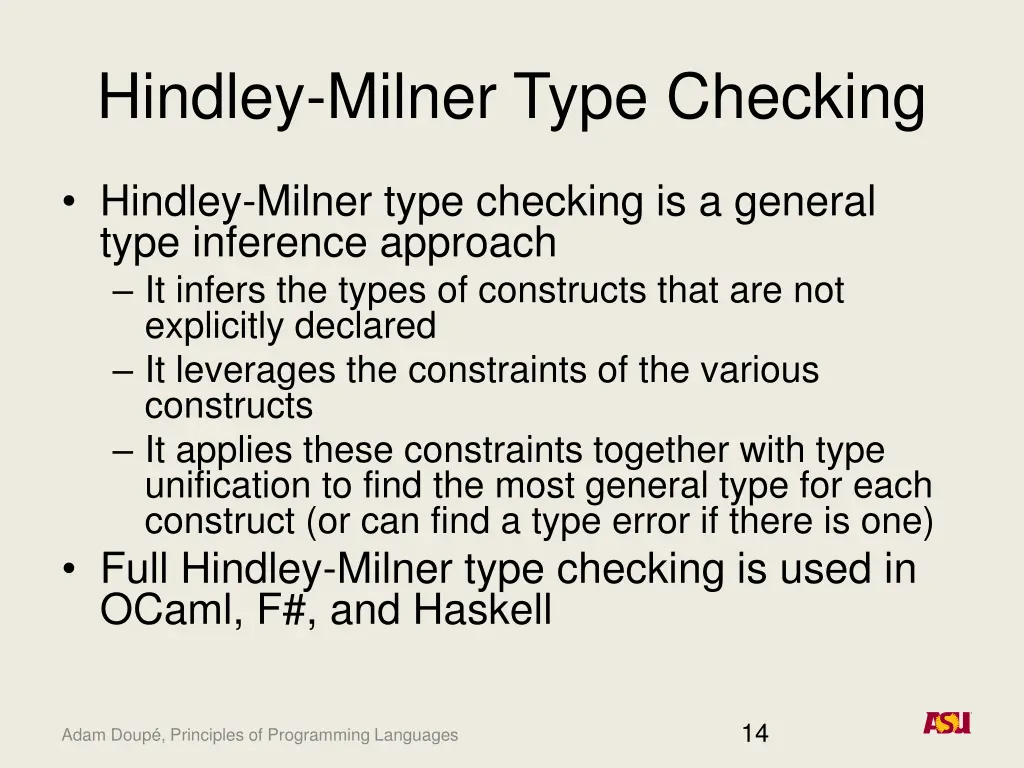 hindley milner type checking