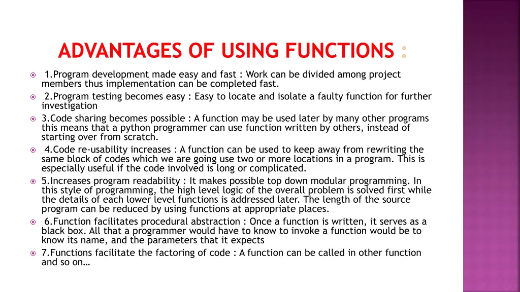 advantages of using functions