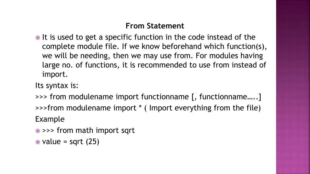from statement