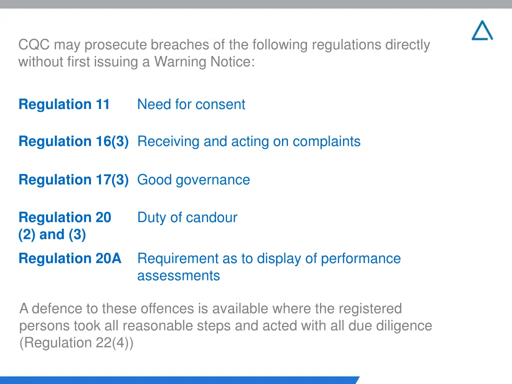 cqc may prosecute breaches of the following
