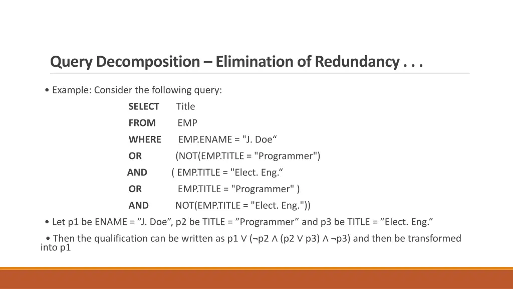 query decomposition elimination of redundancy 1