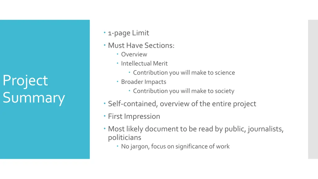 1 page limit must have sections overview