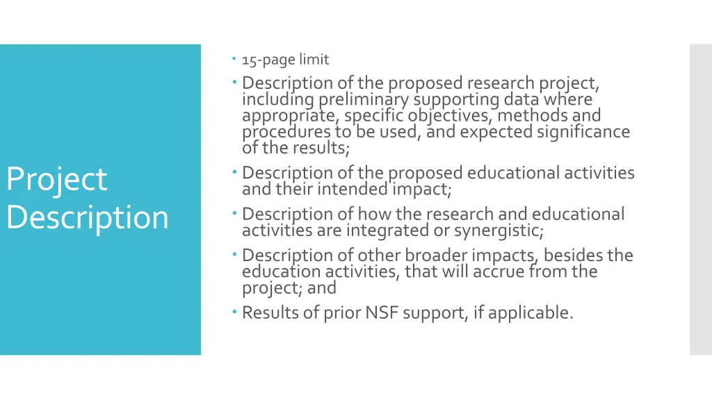 15 page limit description of the proposed
