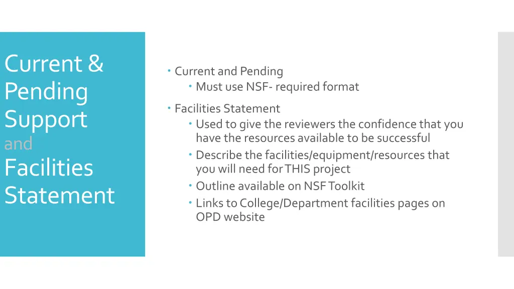 current pending support and facilities statement