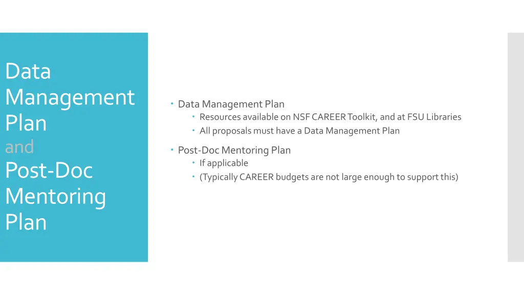 data management plan and post doc mentoring plan