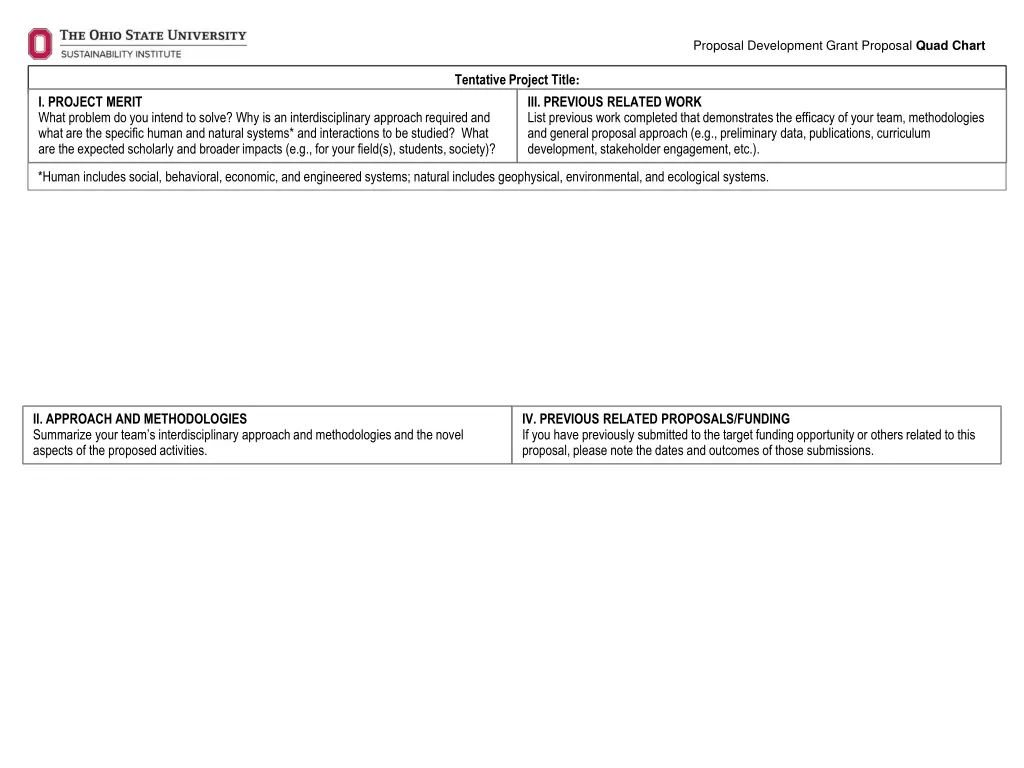 proposal development grant proposal quad chart