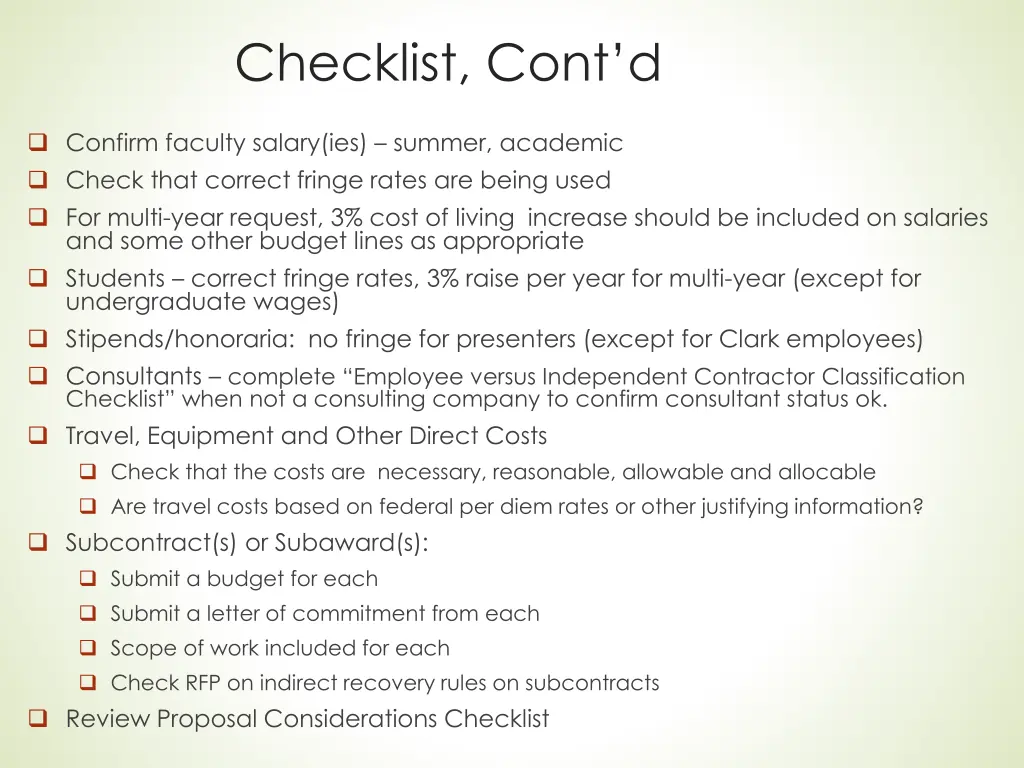 checklist cont d